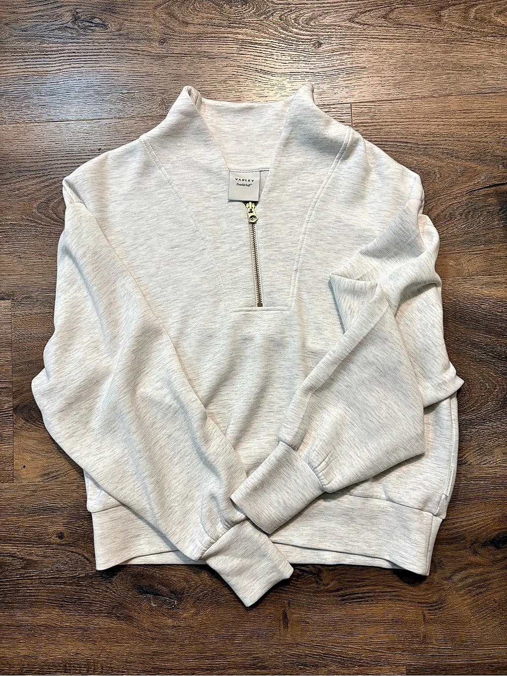 Varley Hawley Half-Zip Sweatshirt Marled White with Gold Ziopper Small